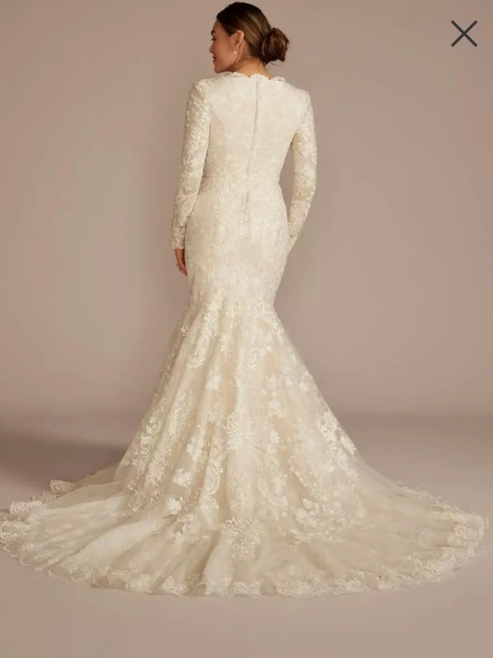 David's Bridal Oleg Cassini Long Sleeve Lace Mermaid Wedding Dress - Size 4